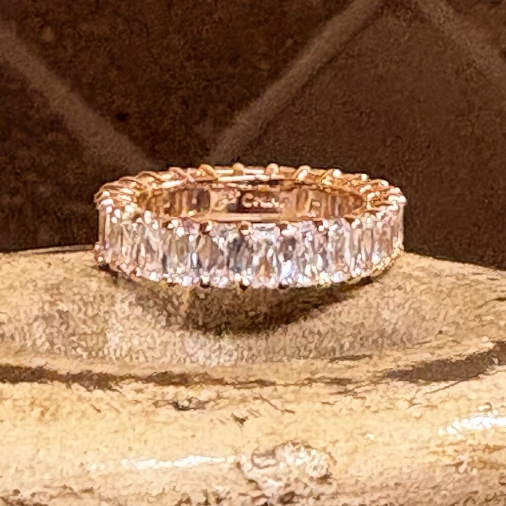 Joan Boyce Ring Size 9 Rose Gold and Crystal Eternity Band